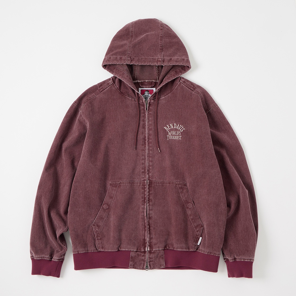BEN DAVIS(ベンディビス) FADED TWILL ZIP HOODIE(アカ-M)
