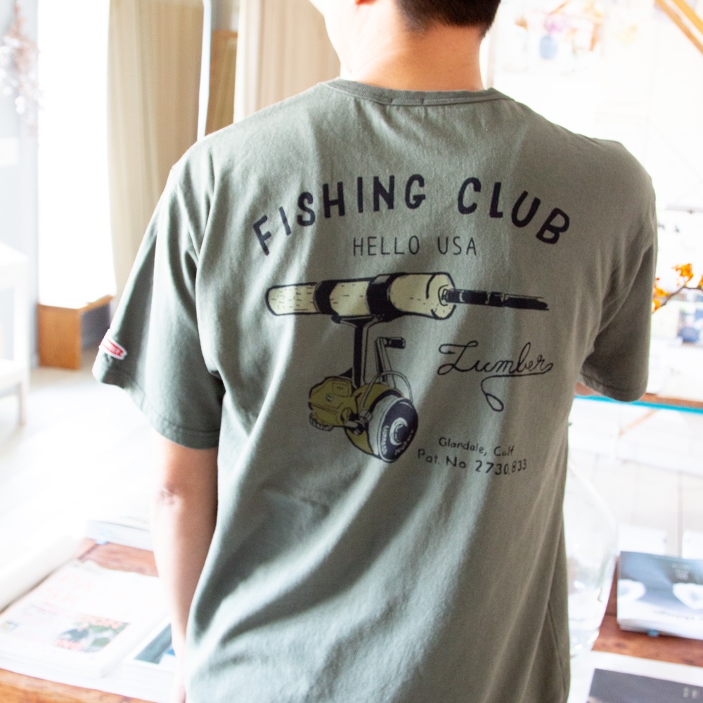 LUMBER(ランバー) プリントTシャツ FISHING REEL(カーキ-L)