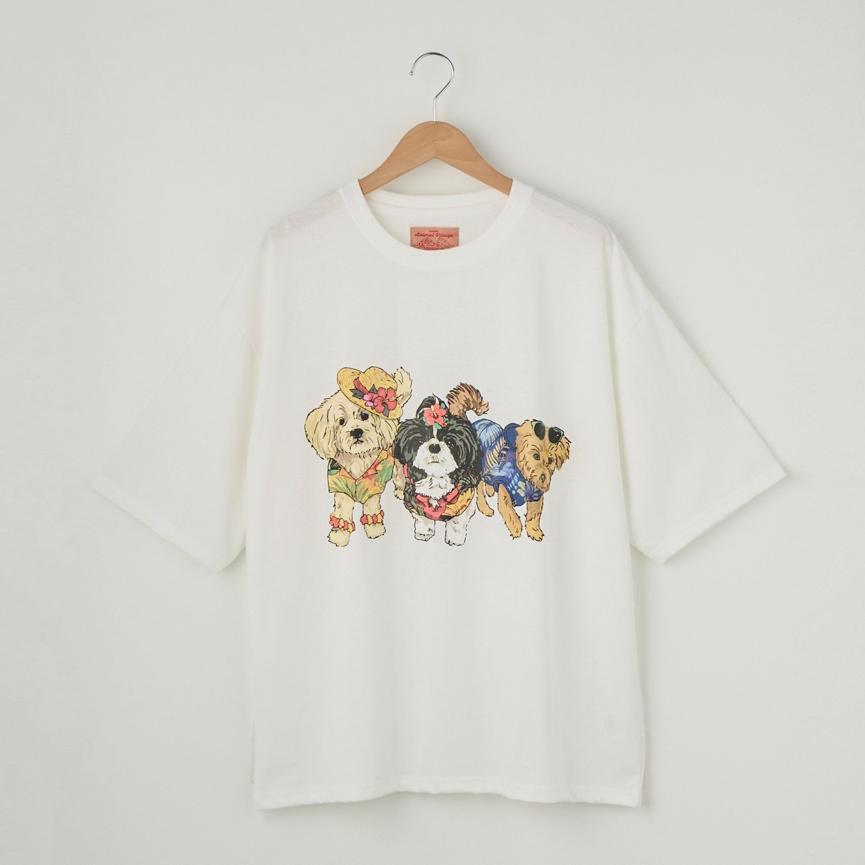 アニマル前後プリント Tシャツ ハイビスカス(Ａシロ-M)