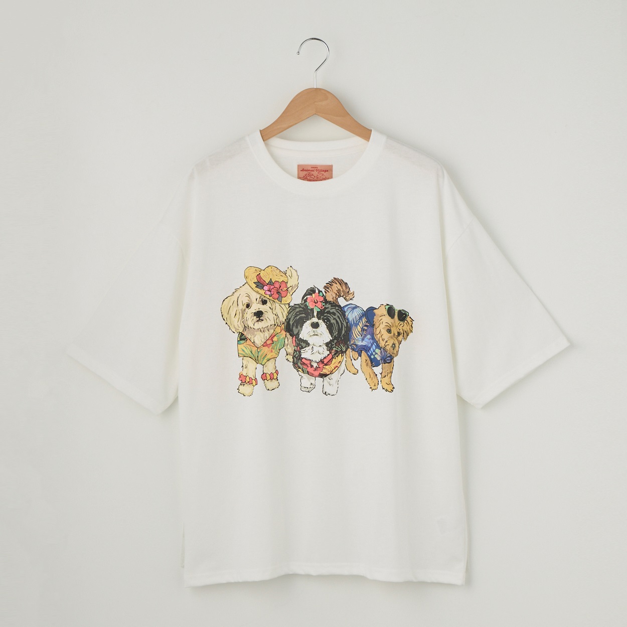 アニマル前後プリント Tシャツ ハイビスカス(Ａシロ-L)