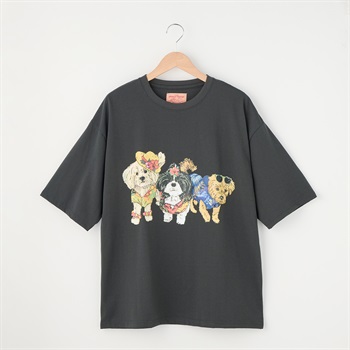 アニマル前後プリント Tシャツ ハイビスカス(ウスグレー-M)