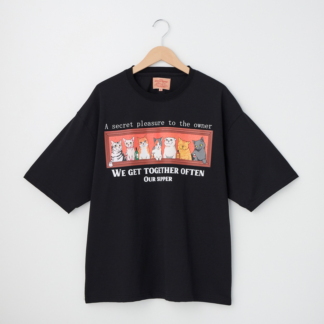 アニマル前後プリント Tシャツ スクエア(クロ-M)