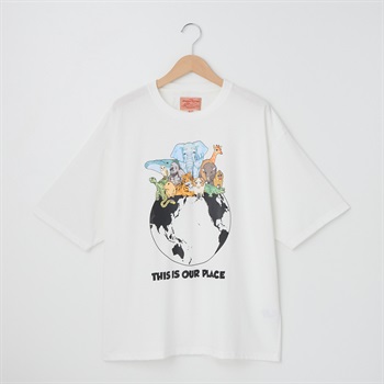 アニマル前後プリント Tシャツ アース(シロ-M)