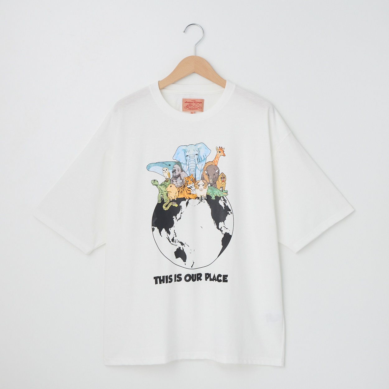 アニマル前後プリント Tシャツ アース(シロ-L)