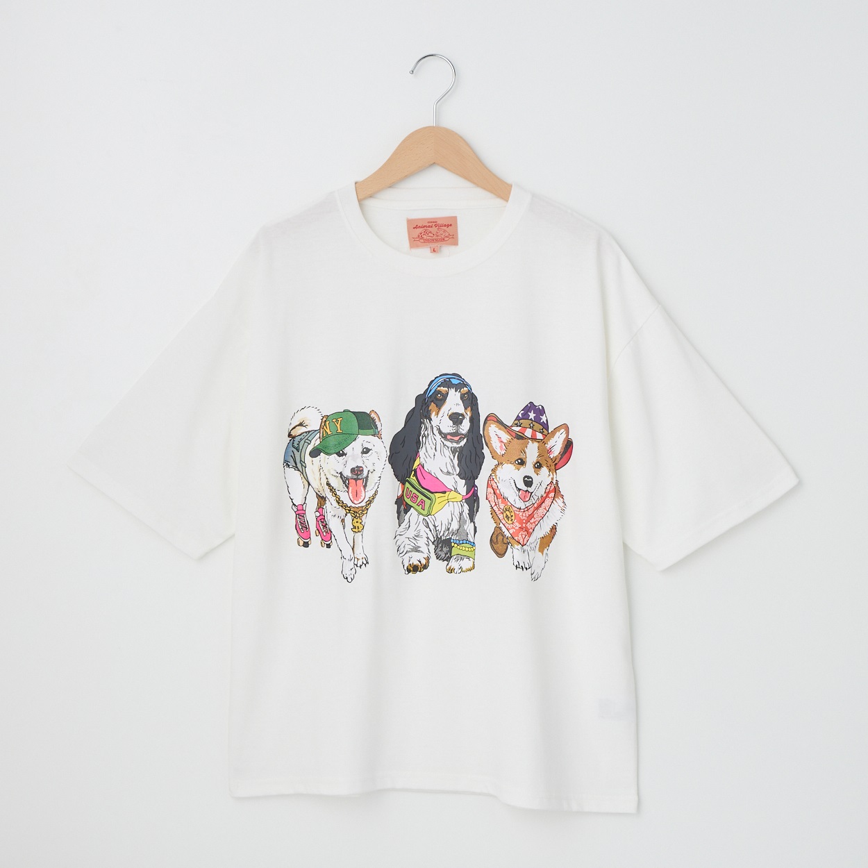 アニマル前後プリント Tシャツ(Ａシロ-L)
