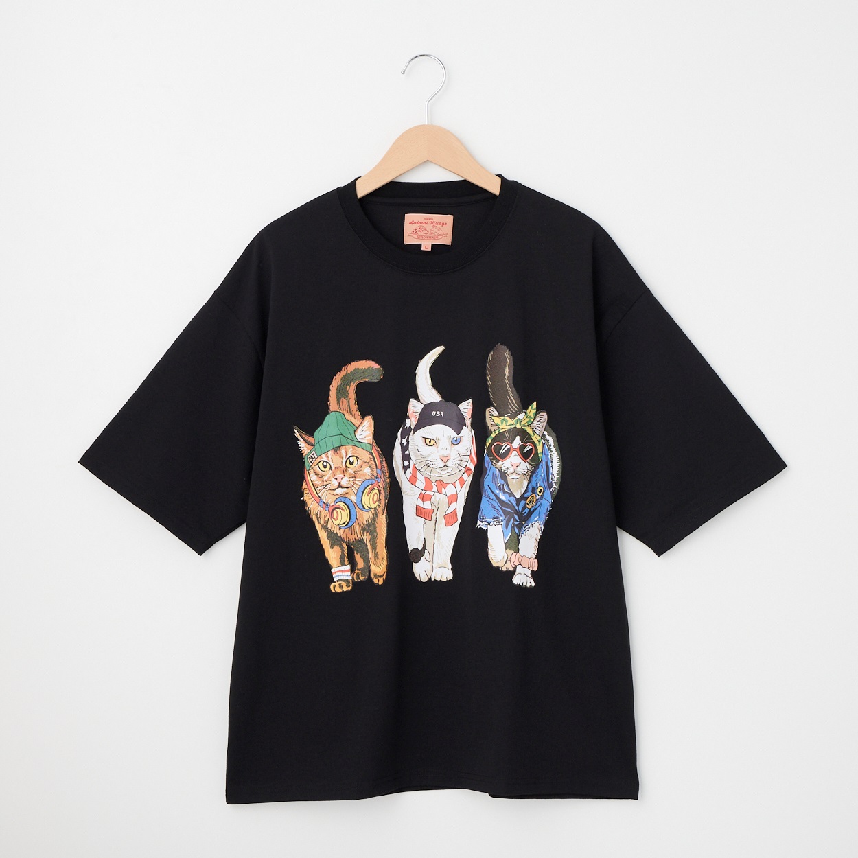 アニマル前後プリント Tシャツ(クロ-L)