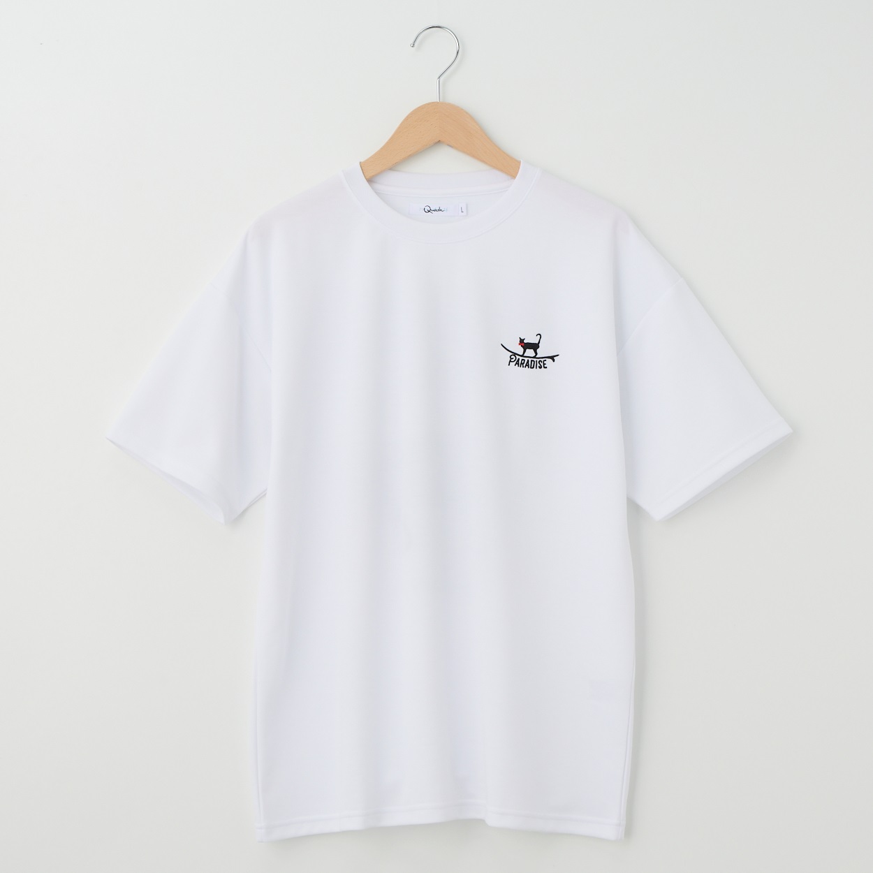 QUASH(クアッシュ) ポンチバックフォト刺繍Tシャツ(ネコ)(シロ-M)