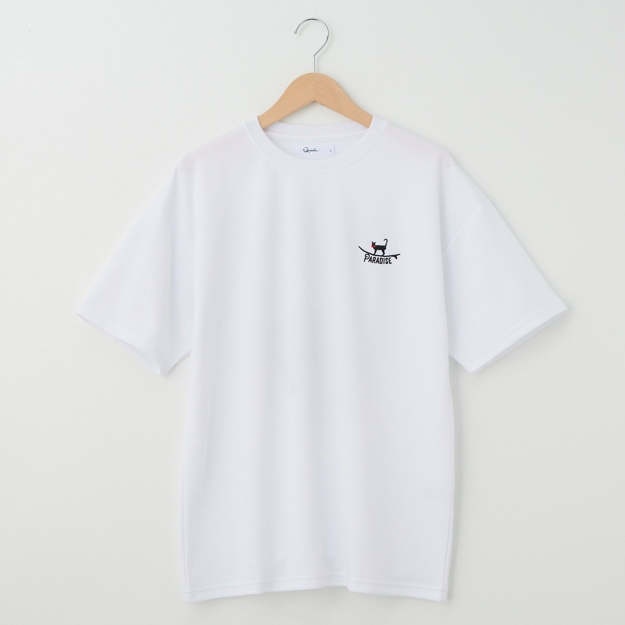 QUASH(クアッシュ) ポンチバックフォト刺繍Tシャツ(ネコ)(シロ-L)