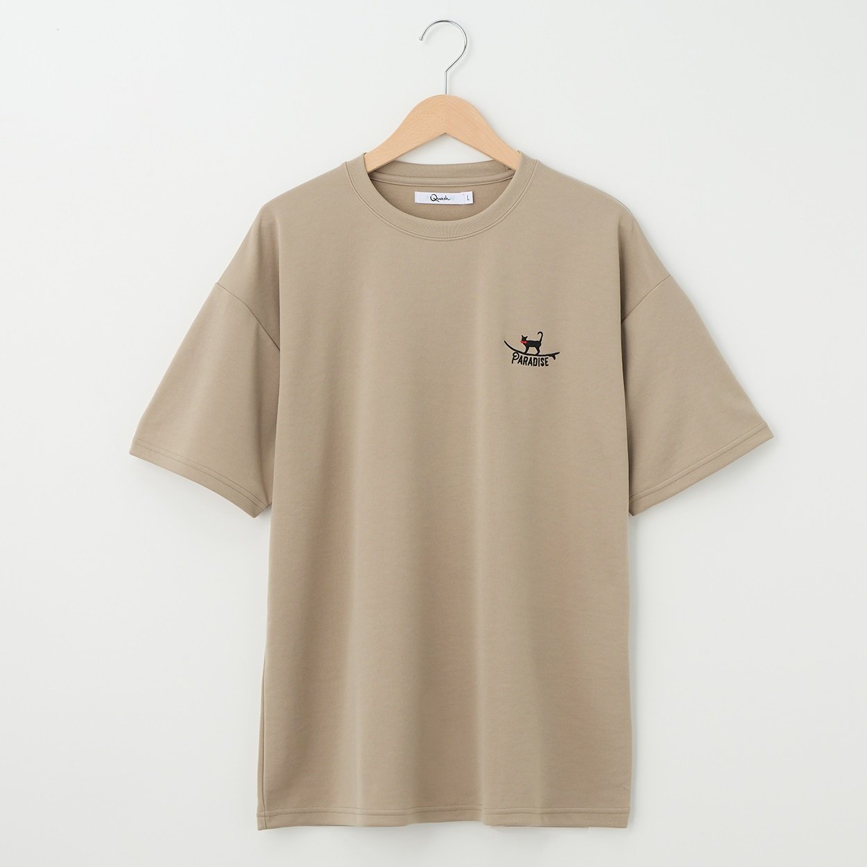 QUASH(クアッシュ) ポンチバックフォト刺繍Tシャツ(ネコ)(ウスチャ-L)