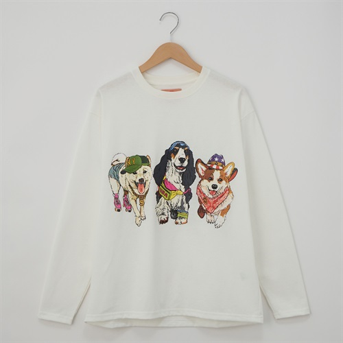 CORISCO(コリスコ) 天竺カラーアニマルロングTシャツ(Ａシロ-S)