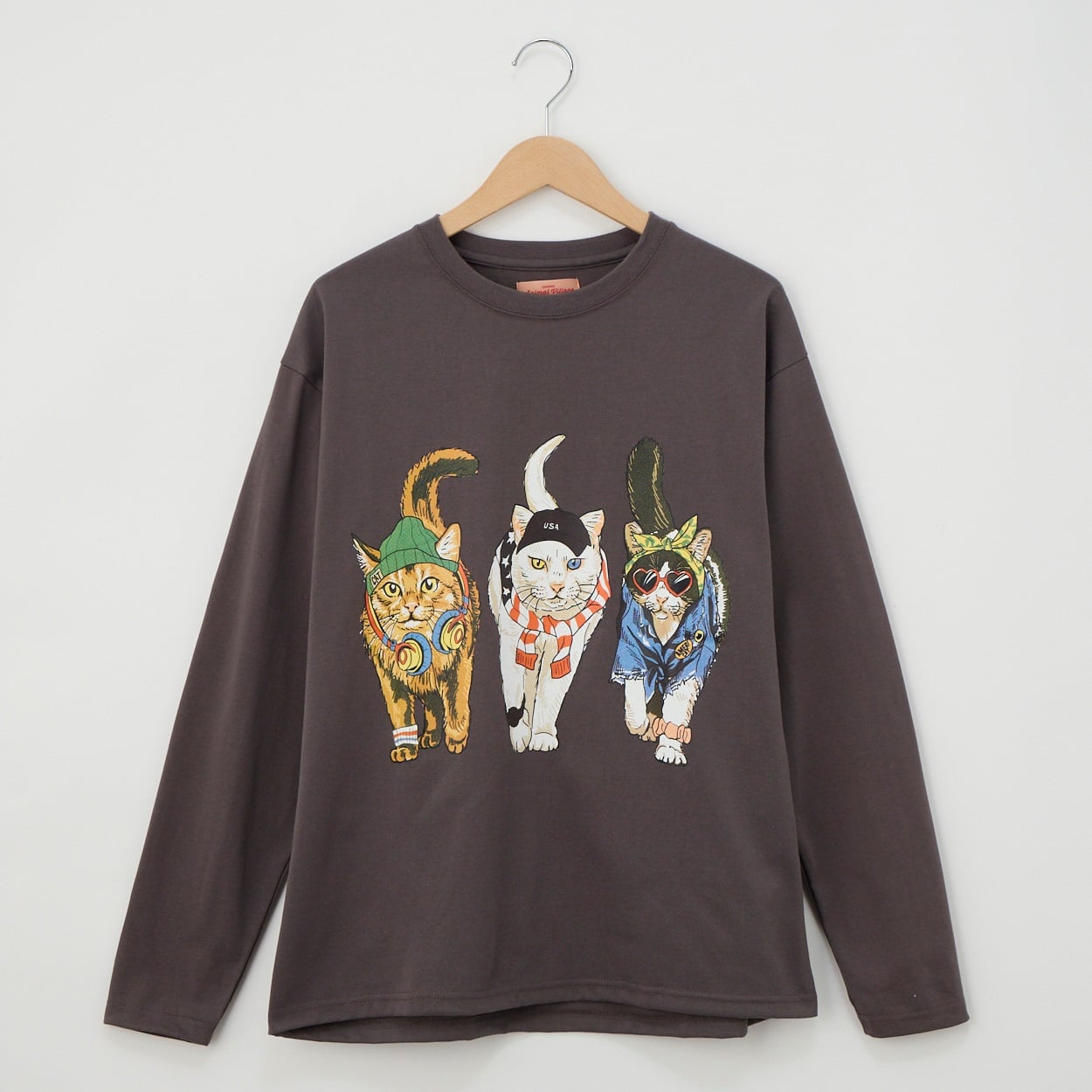 CORISCO(コリスコ) 天竺カラーアニマルロングTシャツ(チャコ－ルグレ－-S)
