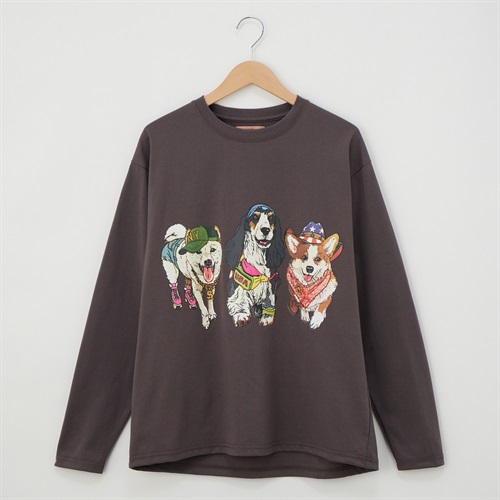CORISCO(コリスコ) 天竺カラーアニマルロングTシャツ(ウスグレー-S)