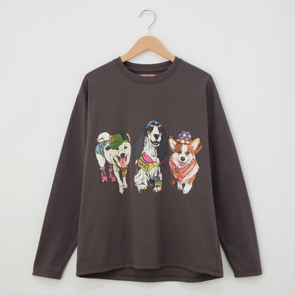 CORISCO(コリスコ) 天竺カラーアニマルロングTシャツ(ウスグレー-S)
