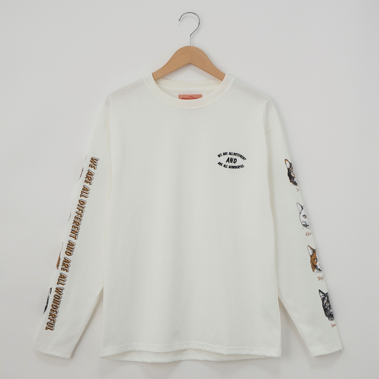 CORISCO(コリスコ) 天竺アニマルフェイス袖PTロングTシャツ(シロ-M)