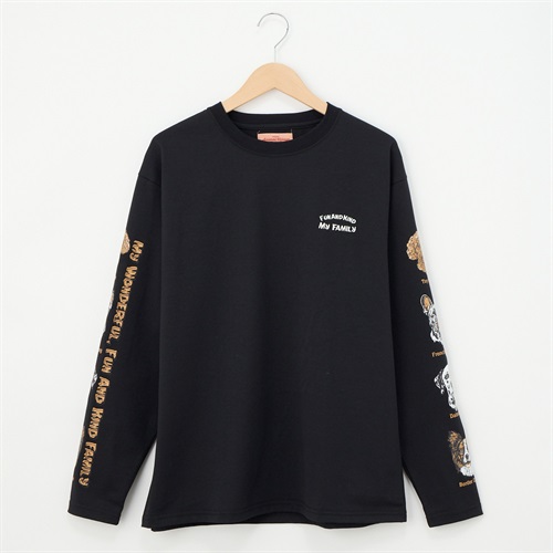 CORISCO(コリスコ) 天竺アニマルフェイス袖PTロングTシャツ(Ａクロ-S)