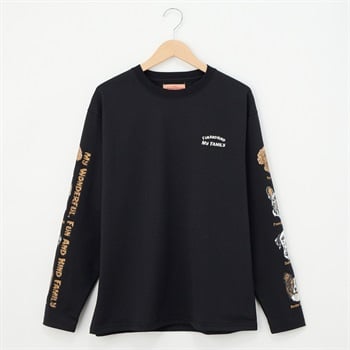 CORISCO(コリスコ) 天竺アニマルフェイス袖PTロングTシャツ(Ａクロ-S)
