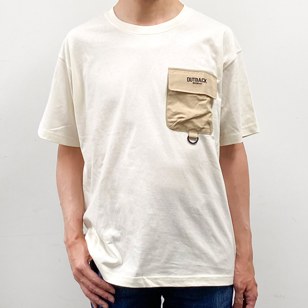 Tシャツ OUTBACK ヘビーコットン 異素材胸ポケット付き Tシャツ