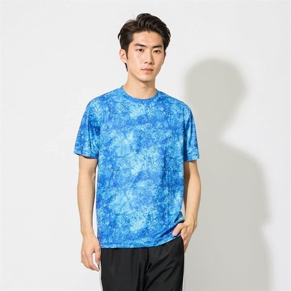 トップバリュ PEACE FIT COOL(ピースフィットクール) プリント半袖Tシャツ  遮熱 吸汗速乾 通気性 UVカット(90%) 透けにくい 反射材付き  メンズ(アオ-M)
