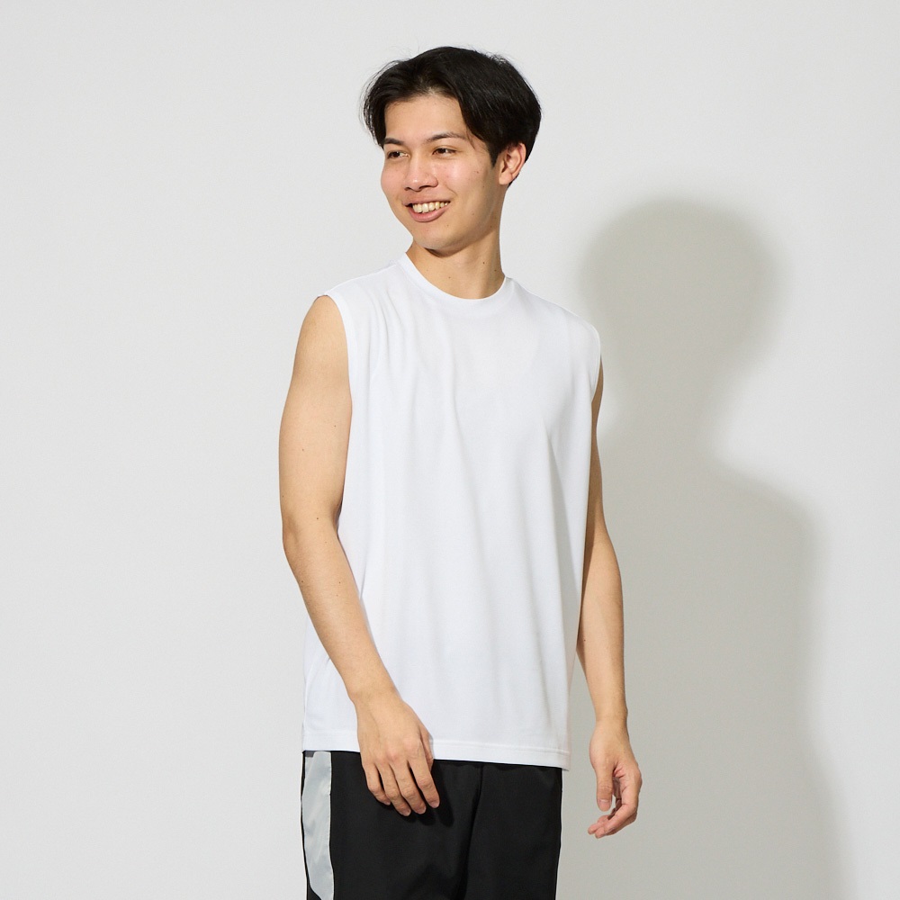 トップバリュ PEACE FIT COOL(ピースフィットクール) ノースリーブシャツ 遮熱 吸汗速乾 通気性 UVカット(90%) 透けにくい 反射材付き  メンズ(シロ-L)