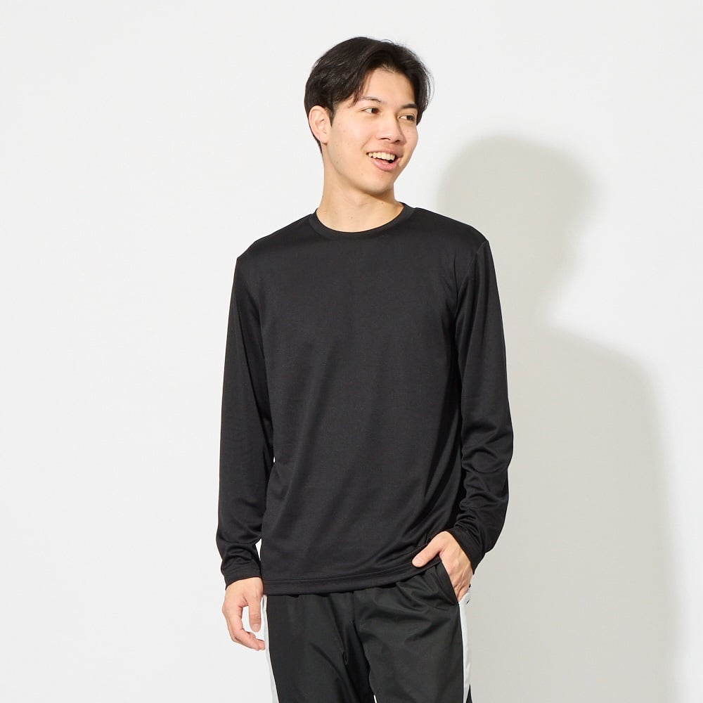 トップバリュ(TOPVALU) ドライ長袖Tシャツ 遮熱 吸汗速乾 通気性 UVカット(90%) 透けにくい 反射材付き メンズ(クロ-S)