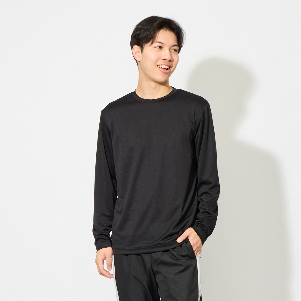 トップバリュ(TOPVALU) ドライ長袖Tシャツ 遮熱 吸汗速乾 通気性 UVカット(90%) 透けにくい 反射材付き メンズ(クロ-M)