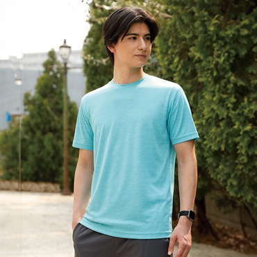 トップバリュ PEACE FIT COOL(ピースフィットクール) 杢調半袖Tシャツ  遮熱 吸汗速乾 通気性 UVカット(90%) 透けにくい 反射材付き  メンズ(ウスアオ-L)