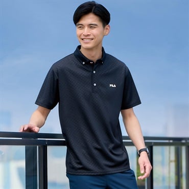 FILA(フィラ) エンボスボタンダウンポロシャツ メンズ(クロ-XL)
