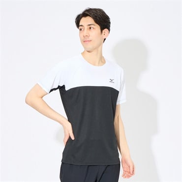 mizuno(ミズノ) 切り替えアイスタッチ半袖Ｔシャツ メンズ(クロ-L)
