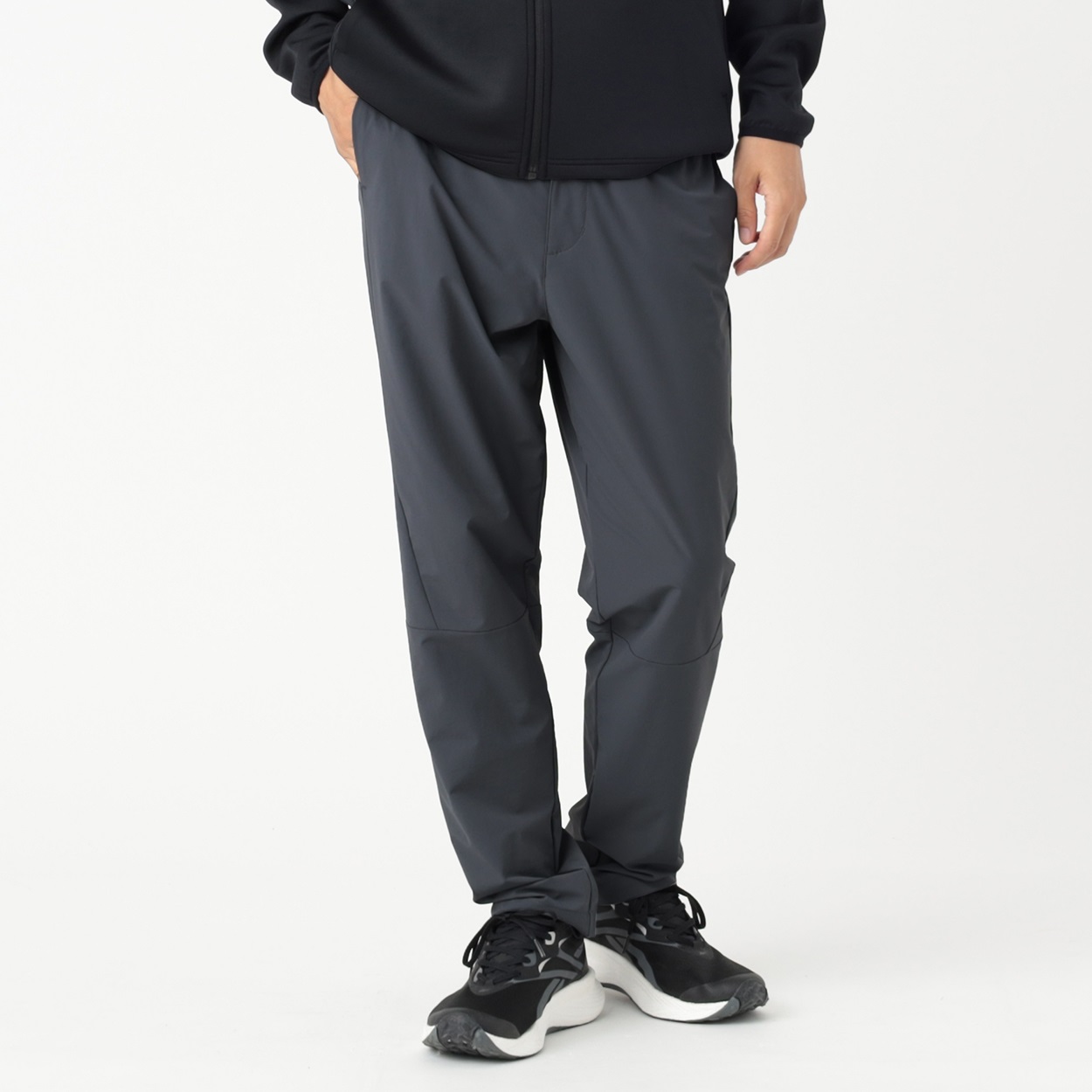 テーパードパンツ 後のみゴムシャーリング 前開きファスナー付き