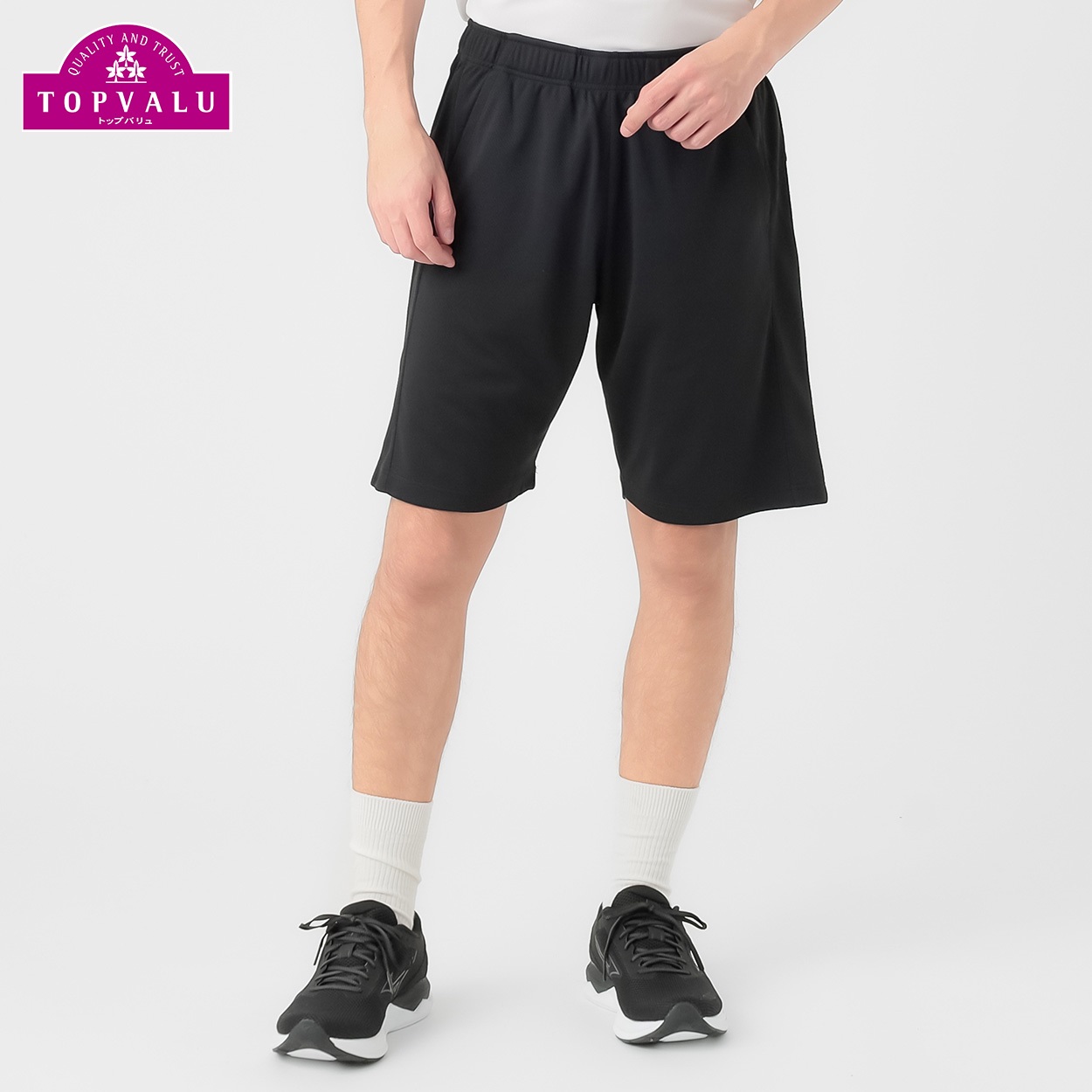 トップバリュ PEACE FIT COOL(ピースフィットクール) ハーフパンツ 遮熱 吸汗速乾 通気性 UVカット(90%)  メンズ(クロ-XL)