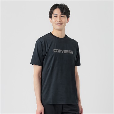 クルーネックTシャツ 吸汗速乾 ジャガードメッシュ メンズ(クロ-M)