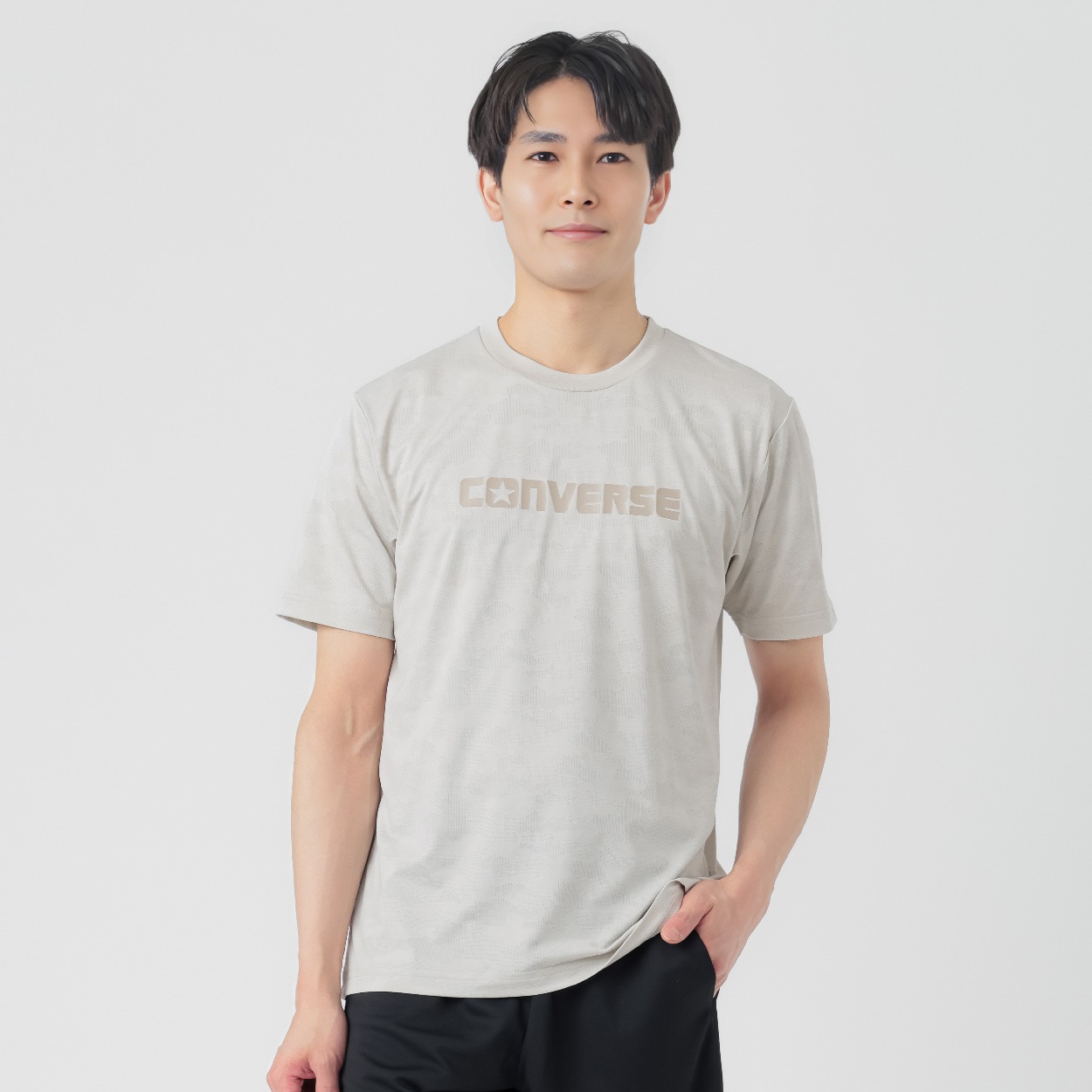 クルーネックTシャツ 吸汗速乾 ジャガードメッシュ メンズ(ウスチャ-XL)