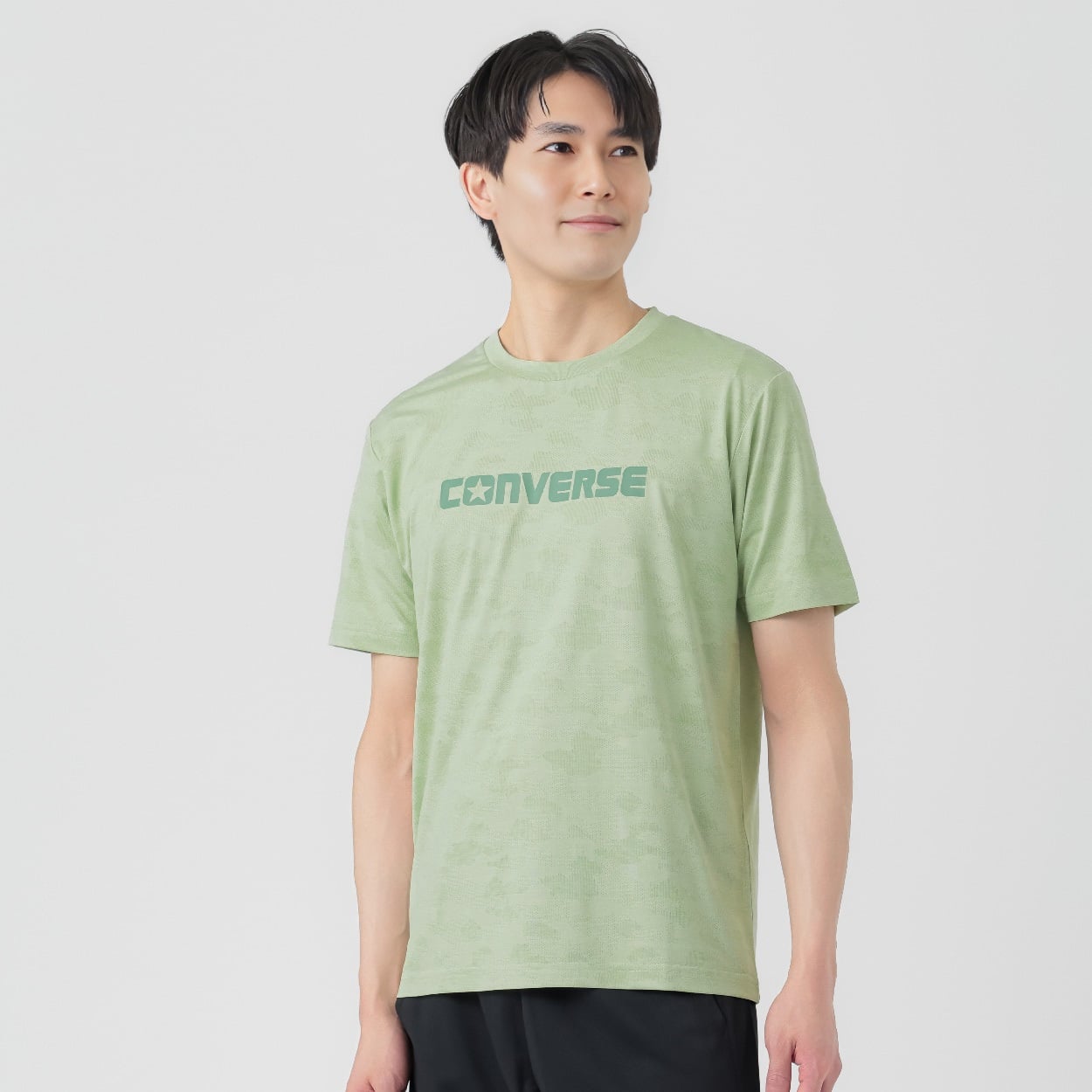 クルーネックTシャツ 吸汗速乾 ジャガードメッシュ メンズ(Ａウスミドリ-M)