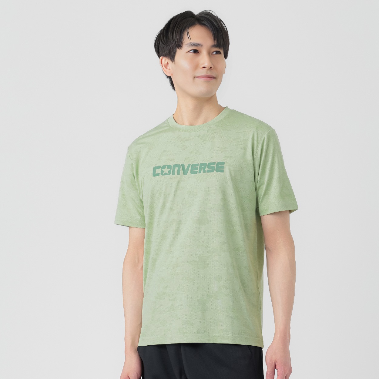 クルーネックTシャツ 吸汗速乾 ジャガードメッシュ メンズ(Ａウスミドリ-XL)