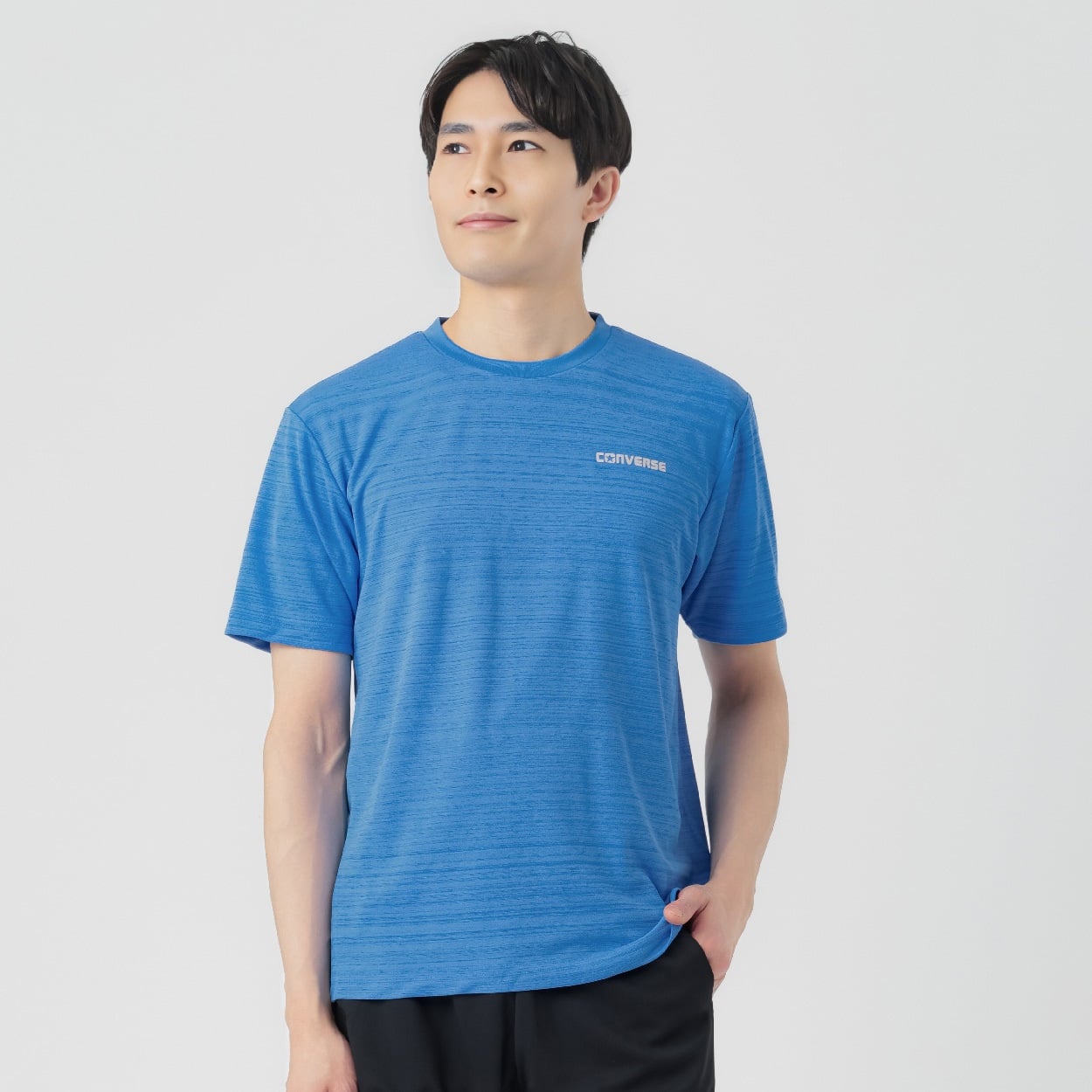 クルーネックTシャツ 吸汗速乾 吸汗速乾 立体プリント メンズ(ウスアオ-L)