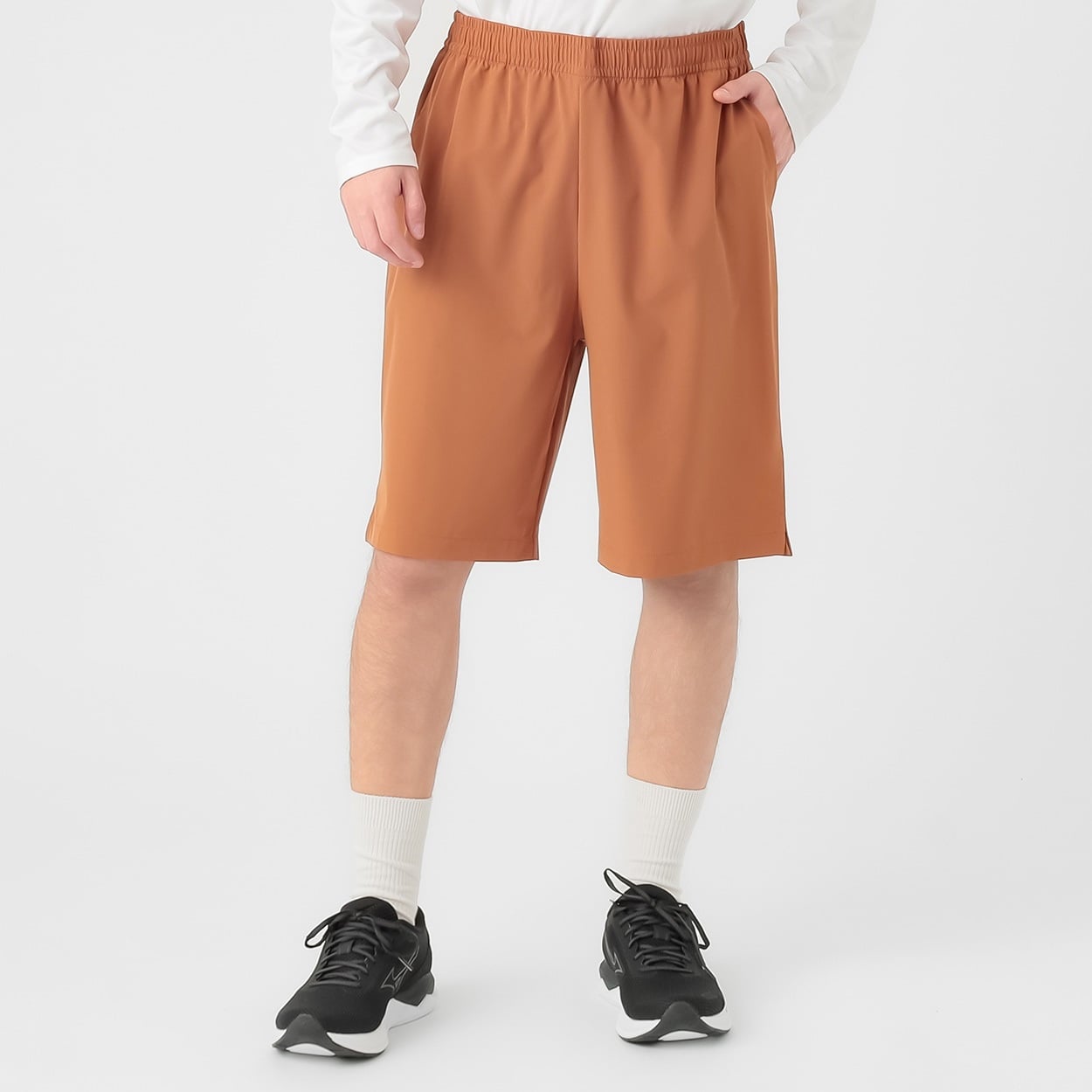 ショートパンツ 吸水速乾 抗菌防臭 接触冷感 UV対策 ストレッチ 再帰反射 本体ポリエステル部分再生ポリエステル100％使用 メンズ(ダイダイ-S)