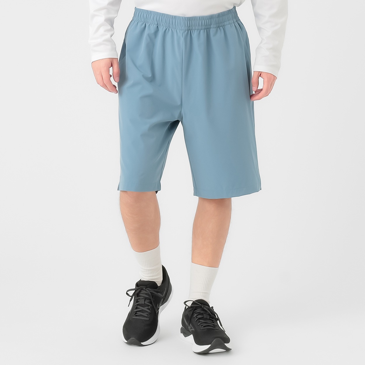 ショートパンツ 吸水速乾 抗菌防臭 接触冷感 UV対策 ストレッチ 再帰反射 本体ポリエステル部分再生ポリエステル100％使用 メンズ(ウスアオ-XL)