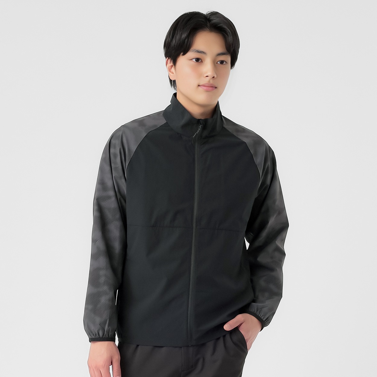 軽量はっ水スタンドジャケット UVカット メンズ(クロ-2XL)