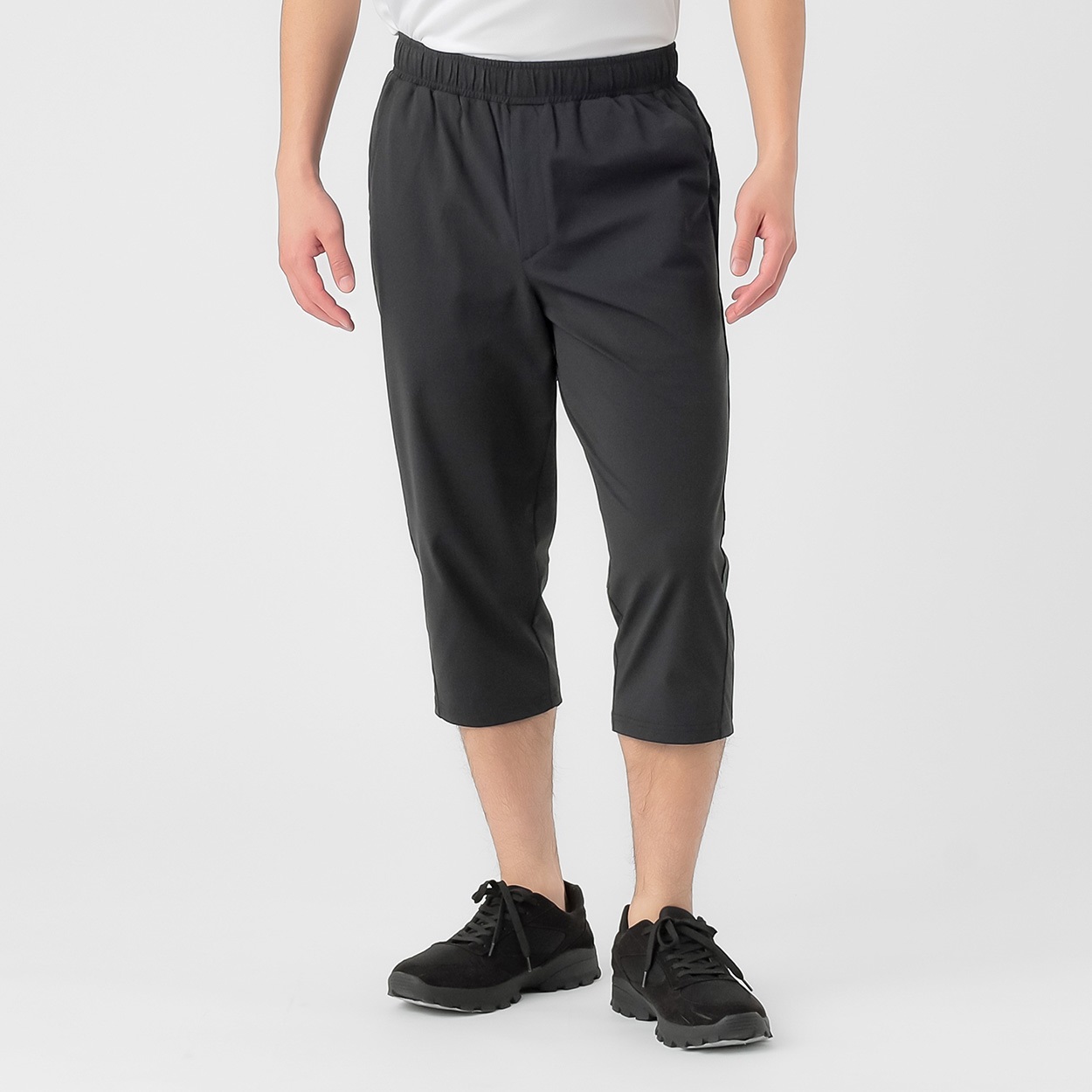 7分丈パンツ ストレッチ 吸水速乾 UVカット メンズ(クロ-L)