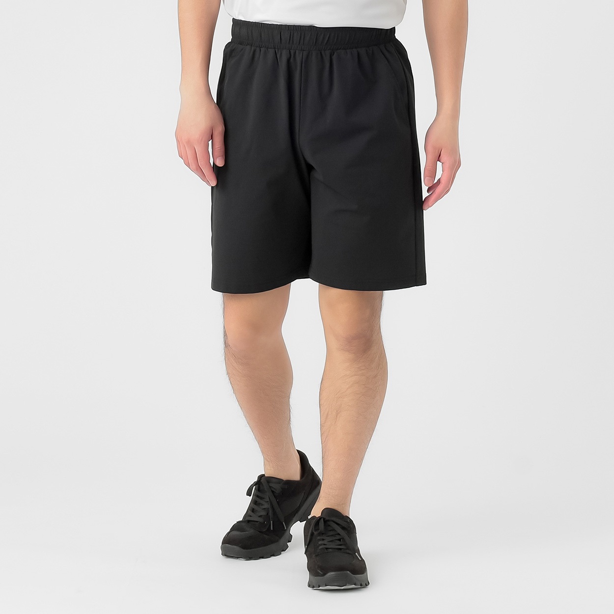 ハーフパンツ ストレッチ 吸水速乾 UVカット メンズ(クロ-XL)