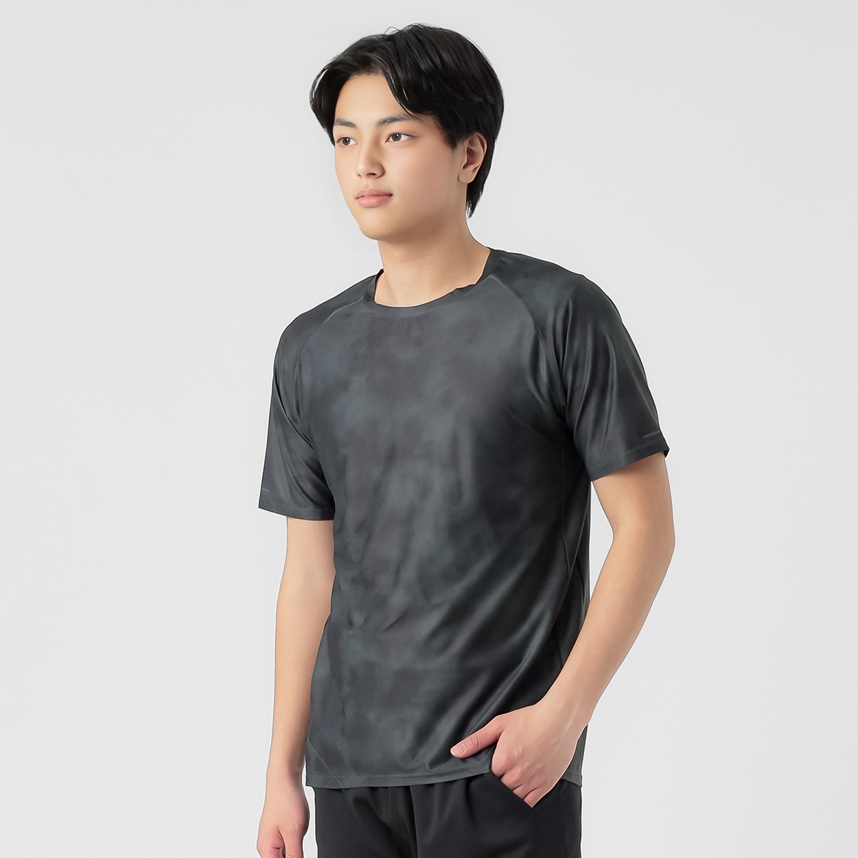半袖Tシャツ 吸汗速乾 再起反射プリント入り メンズ(クロ-L)
