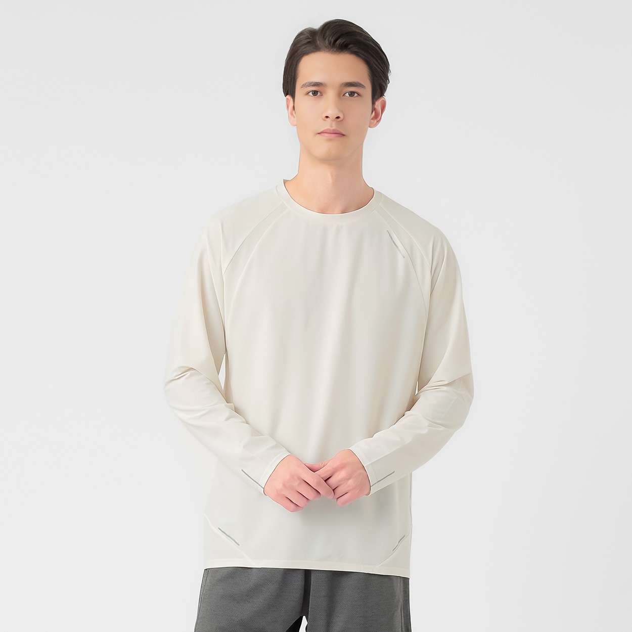 長袖Tシャツ 吸汗速乾 再起反射プリント入り メンズ(キナリ-L)
