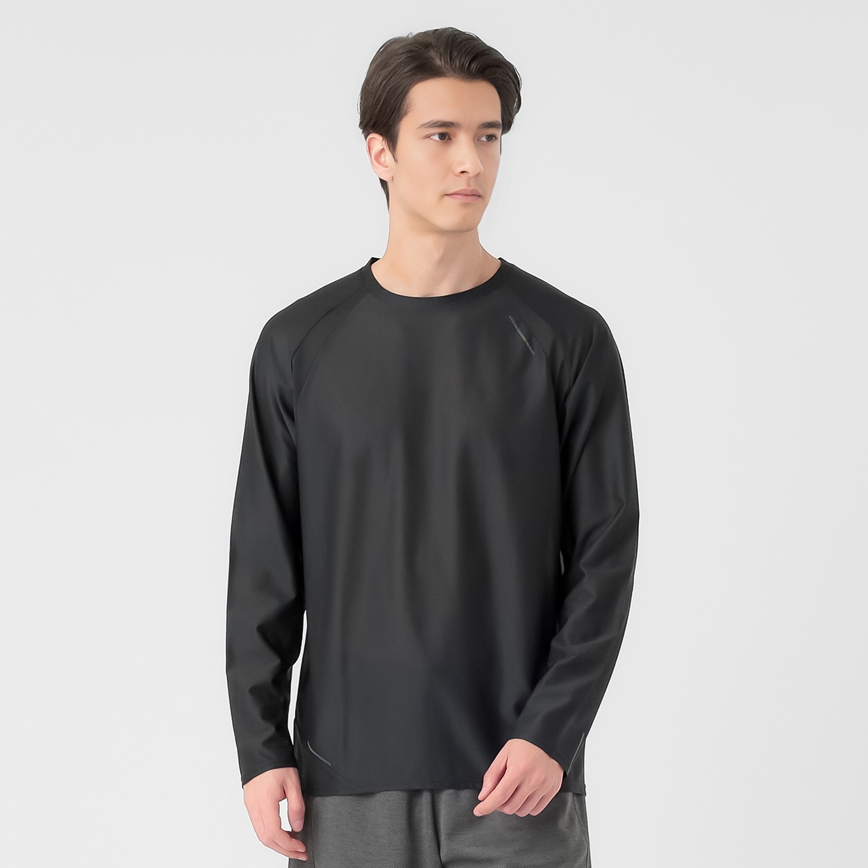 長袖Tシャツ 吸汗速乾 再起反射プリント入り メンズ(クロ-L)