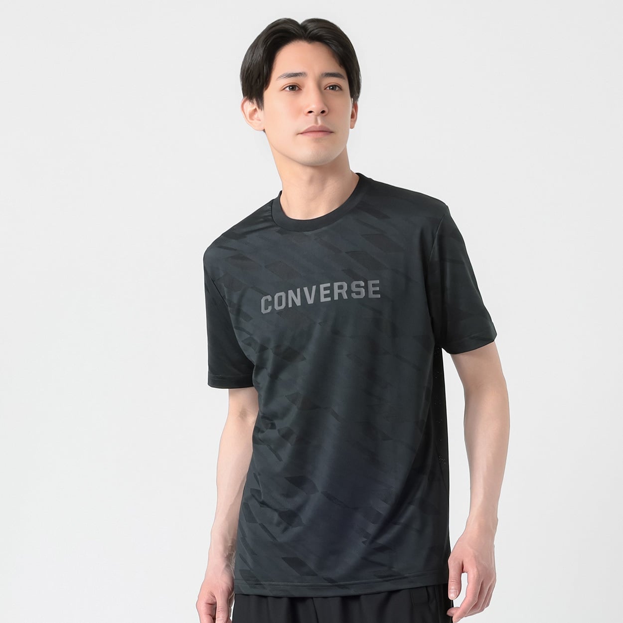 CONVERSE(コンバース) Tシャツ ジャガード織り素材 吸汗速乾 メンズ(クロ-L)