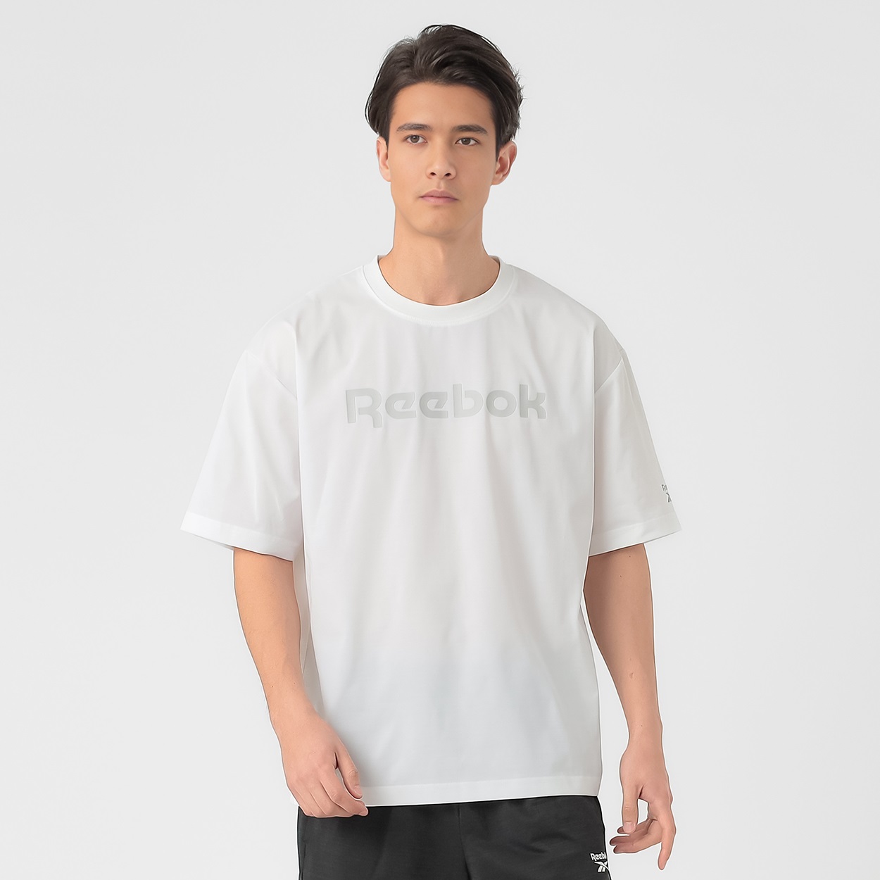 Reebok綿タッチ天竺プリントTシャツ メンズ(シロ-2XL)