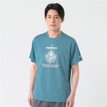 Reebok(リーボック) メッシュ胸プリントTシャツ メンズ(アオ-M)