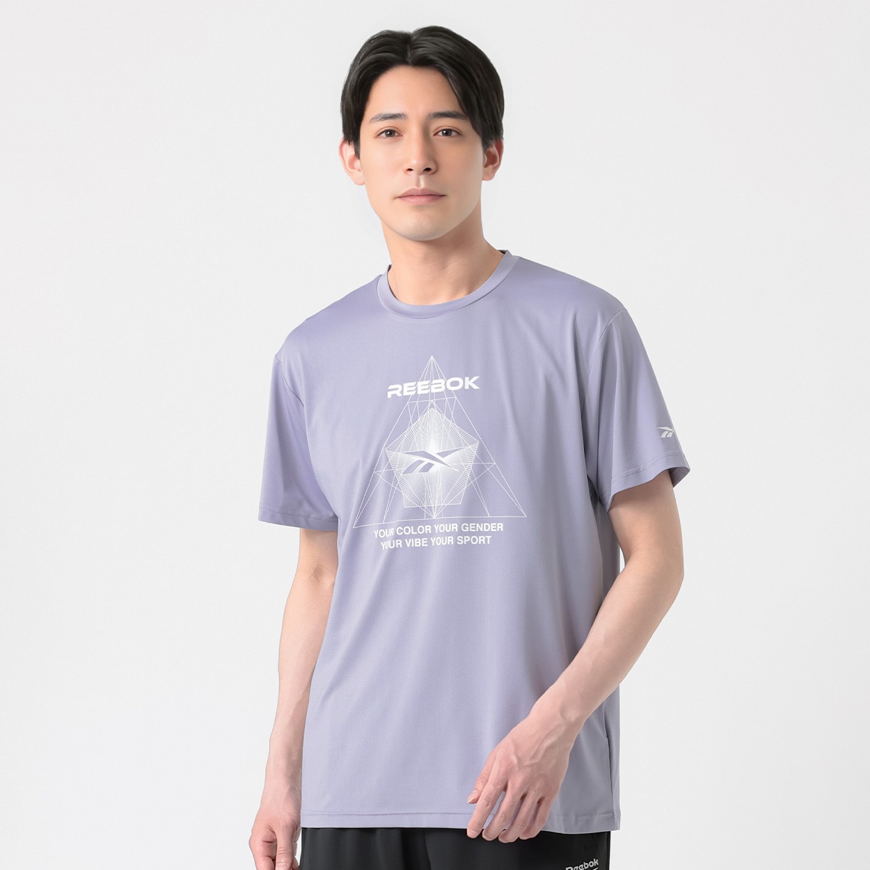 Reebok(リーボック) メッシュ胸プリントTシャツ メンズ(ムラサキ-L)