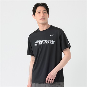 Reebok(リーボック) メッシュプリントTシャツ メンズ(クロ-M)