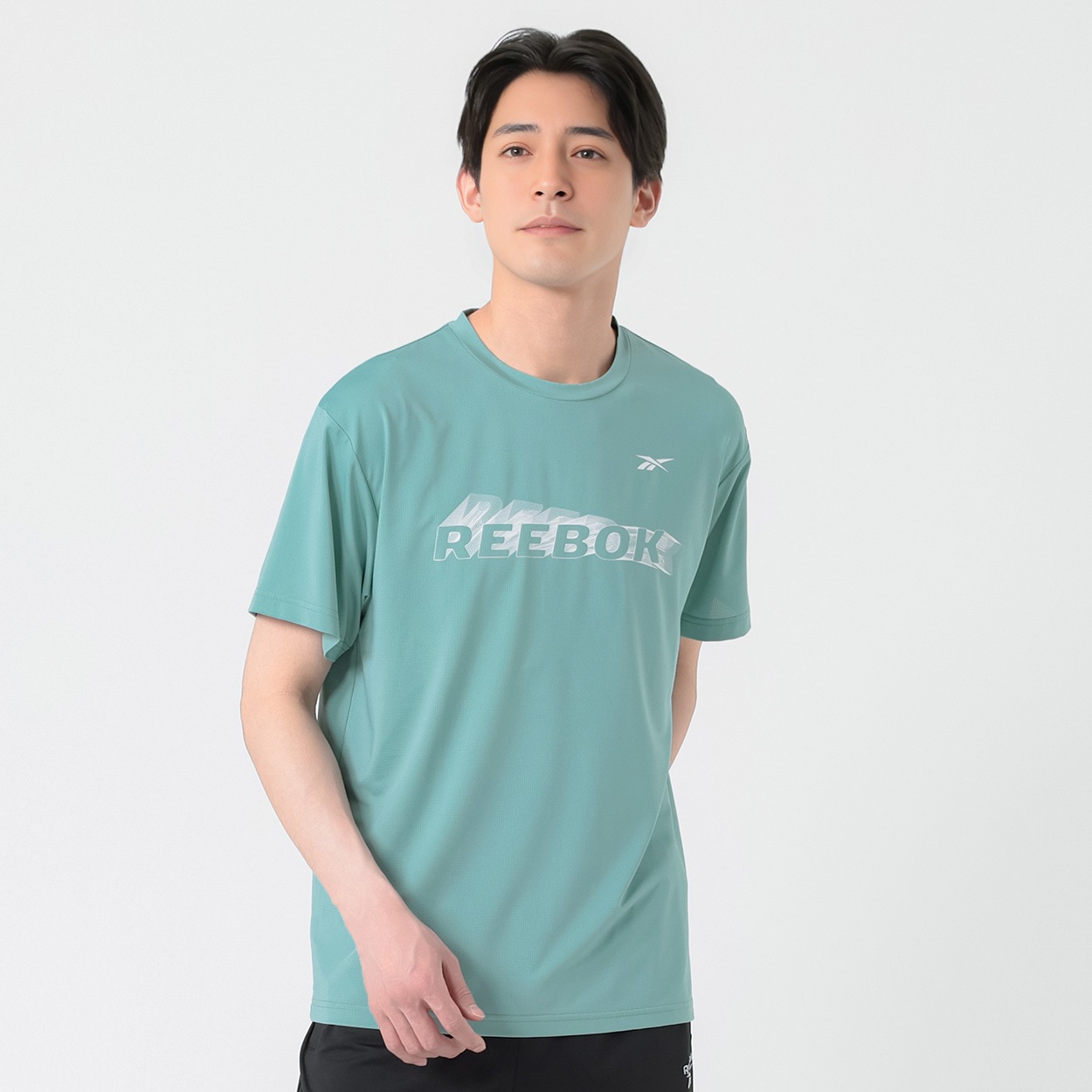 Reebok(リーボック) メッシュプリントTシャツ メンズ(ミドリ-M)