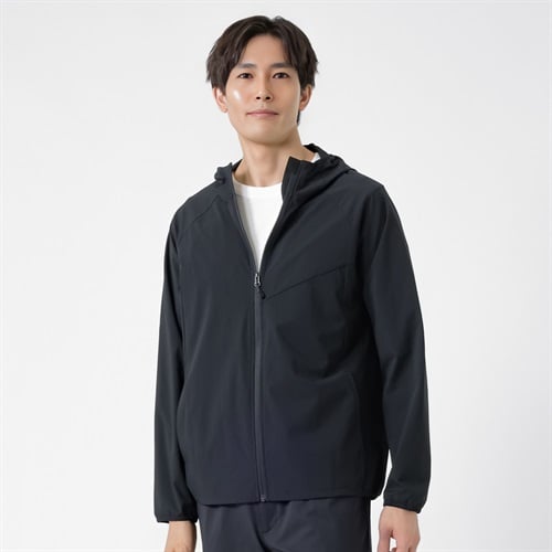 軽量はっ水ストレッチパーカー UVカット メンズ(クロ-S)